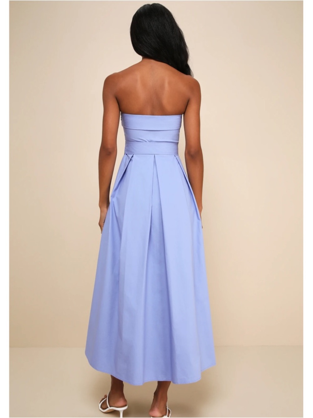 Lulus Trendsetting Choice Periwinkle Blue Strapless Pockets Midi Dress NWT Med - Picture 2 of 14